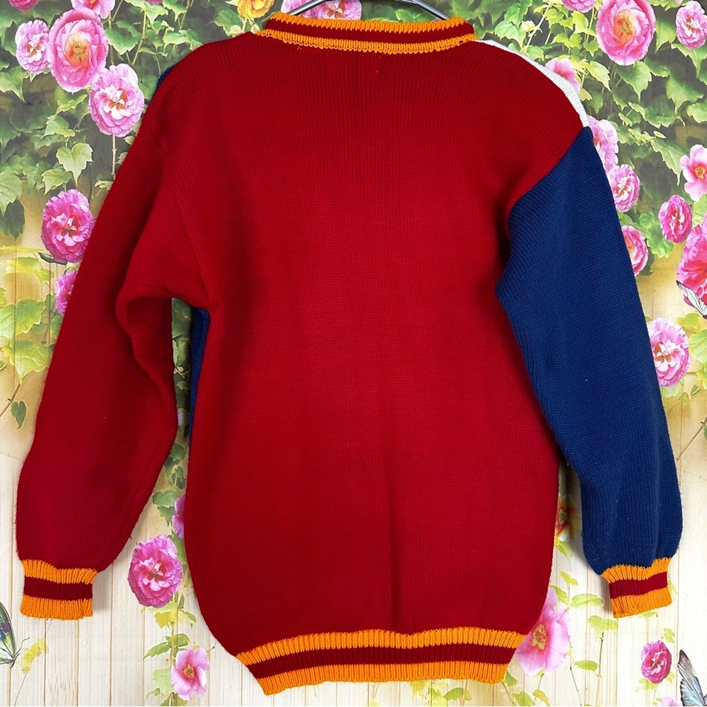 VINTAGE Color Block Sweater Cardigan Size L - Picture 2 of 9
